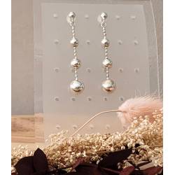 Boucles D'oreilles Chute 4 Boules Pendantes Argent Massif 925/1000 Bijoux Femme