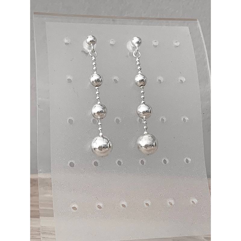 Boucles D'oreilles Chute 4 Boules Pendantes Argent Massif 925/1000 Bijoux Femme