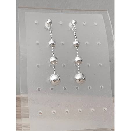 Boucles D'oreilles Chute 4 Boules Pendantes Argent Massif 925/1000 Bijoux Femme