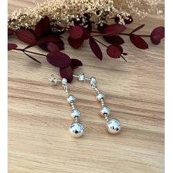 Boucles D'oreilles Chute 4 Boules Pendantes Argent Massif 925/1000 Bijoux Femme