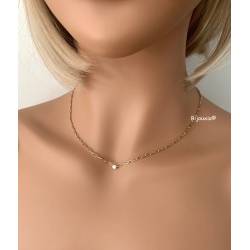 Collier Chaîne Avec Pendentif Cristal Serti Clos Plaqué or 18 Carats 750/1000
