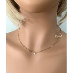 Collier Chaîne Avec Pendentif Cristal Serti Clos Plaqué or 18 Carats 750/1000