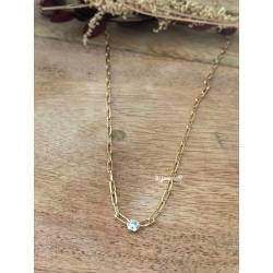 Collier Chaîne Avec Pendentif Cristal Serti Clos Plaqué or 18 Carats 750/1000