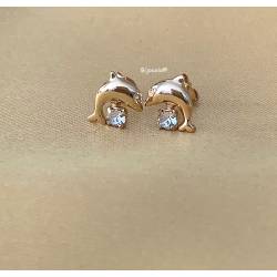 Boucles D'oreilles Puces "Dauphin" Cristal Blanc En Plaqué Or