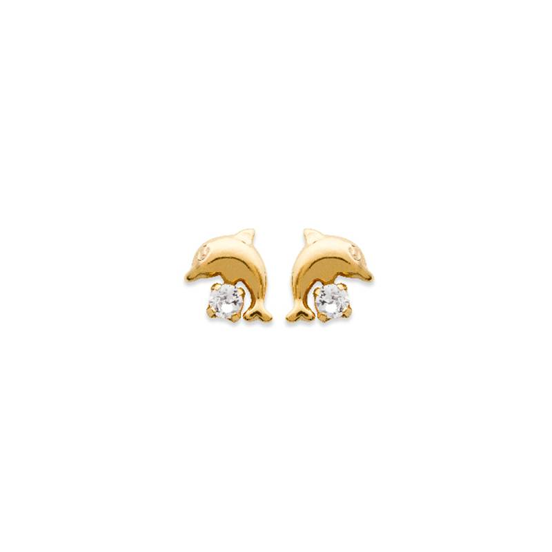 Boucles D'oreilles Puces "Dauphin" Cristal Blanc En Plaqué Or