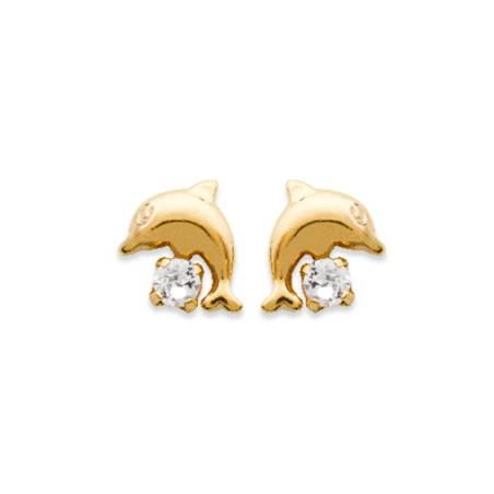 Boucles D'oreilles Puces "Dauphin" Cristal Blanc En Plaqué Or