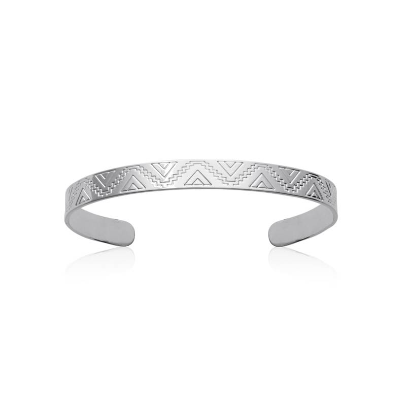 Bracelet Jonc Manchette Motifs Ciselés Argent Massif 925/1000 Rhodié