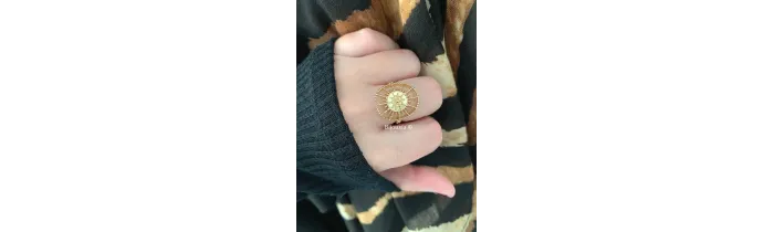 Bague Large Motif Billes "Soleil" En Plaqué Or 18 Carats Tailles 50 à 60