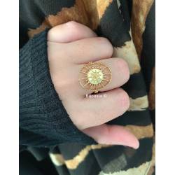 Bague Large Motif Billes "Soleil" En Plaqué Or 18 Carats Tailles 50 à 60