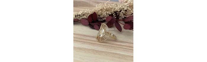 Bague Large Motif Billes "Soleil" En Plaqué Or 18 Carats Tailles 50 à 60