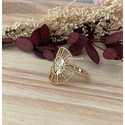 Bague Large Motif Billes "Soleil" En Plaqué Or 18 Carats Tailles 50 à 60