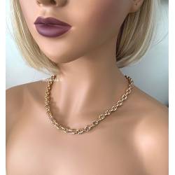 Collier Chaîne Maille Grain de Café Bombés 45CM X 7MM Plaqué or 750/1000