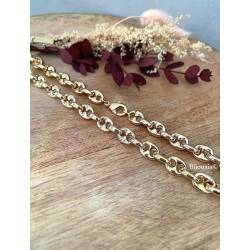 Collier Chaîne Maille Grain de Café Bombés 45CM X 7MM Plaqué or 750/1000