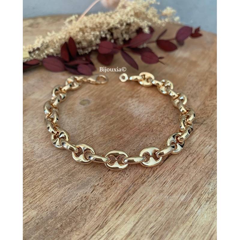 Bracelet Maille Grain de Café Bombés 19,5CM X 7MM Plaqué or 750/1000