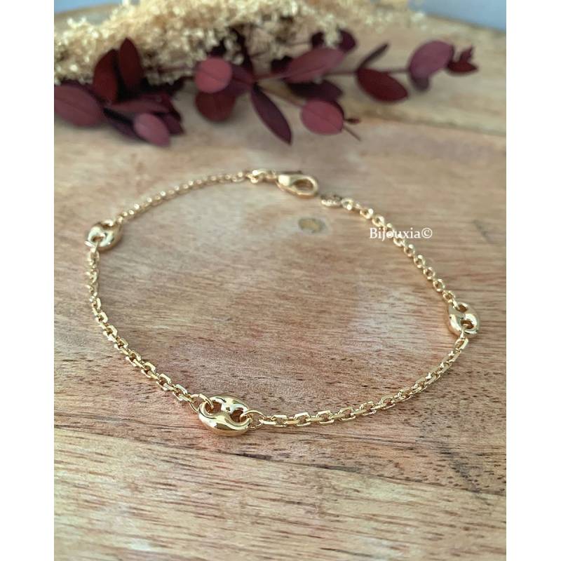 Bracelet Chaîne Forçat et Grain de Café En Plaqué Or 18 carats