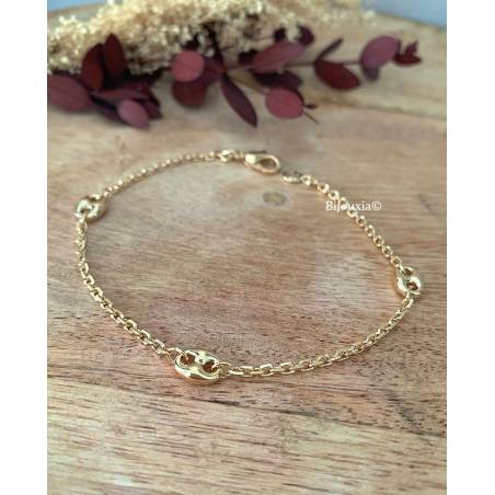 Bracelet Chaîne Forçat et Grain de Café En Plaqué Or 18 carats