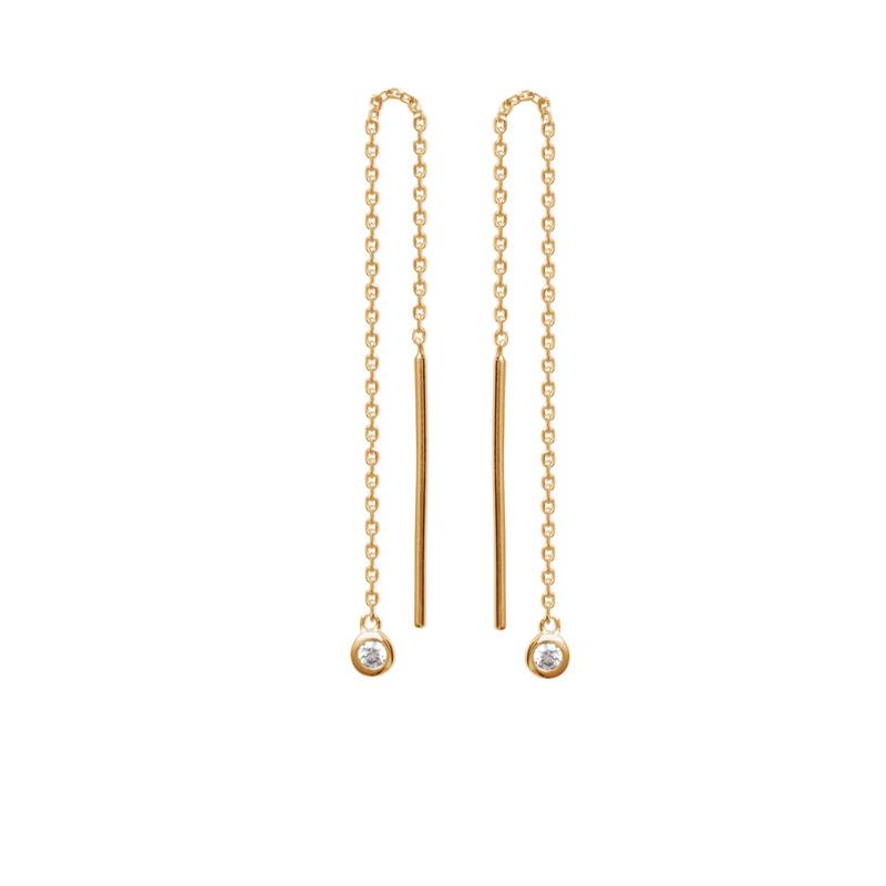 Boucles d'oreilles Chaîne Traversante Oxyde de Zirconium Plaqué or 18 Carats