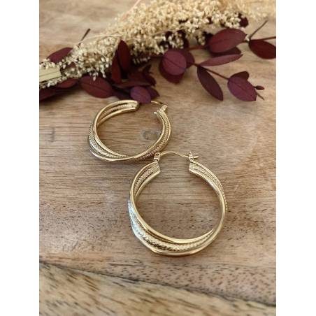 Boucles D'oreilles Créoles Scintillantes Diamètre 3CM Plaqué Or 18 Carats NEUF