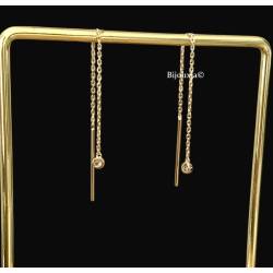 Boucles d'oreilles Chaîne Traversante Oxyde de Zirconium Plaqué or 18 Carats