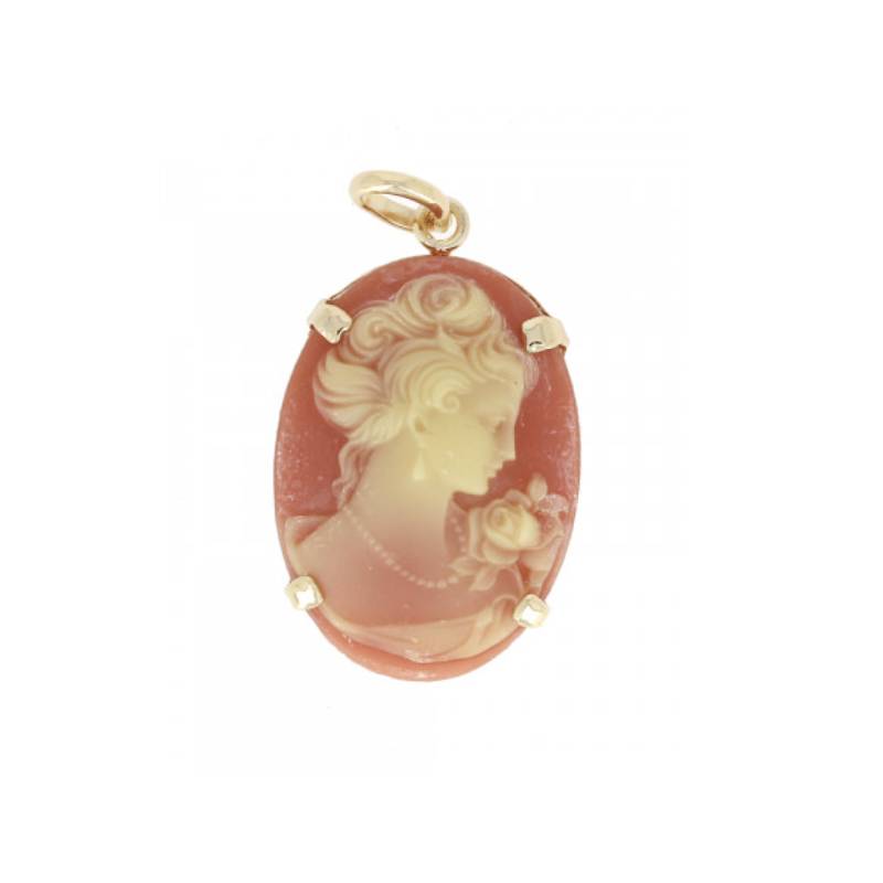 Pendentif Camée Rouge Cornaline En Plaqué Or 18 Carats 750/1000