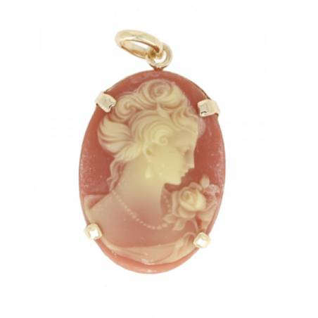 Pendentif Camée Rouge Cornaline En Plaqué Or 18 Carats 750/1000
