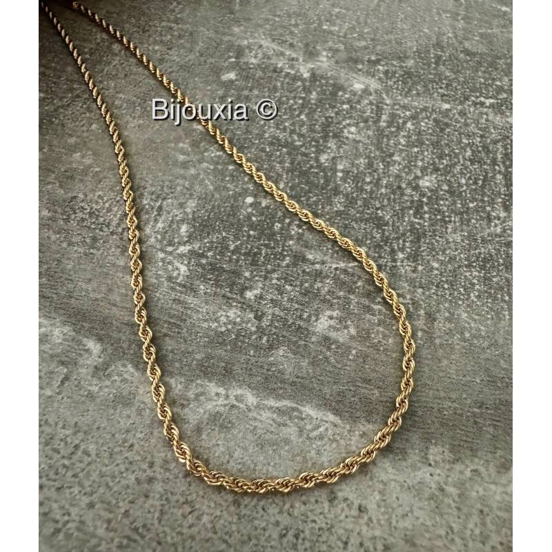Chaîne Maille Corde Torsadée 60CM En Plaqué or 750/1000 Bijou MIXTE