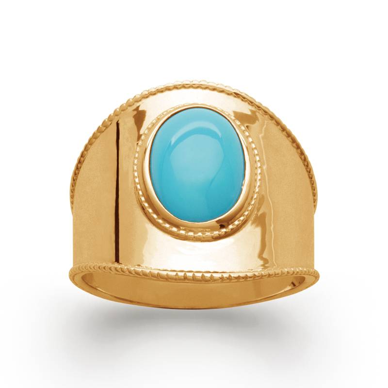 Bague Large Pierre Cabochon Turquoise Plaqué or 18 CARATS T50 à T60