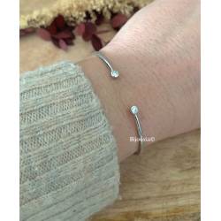 Bracelet Jonc Ouvert Zirconium Argent Massif 925/000 Rhodié