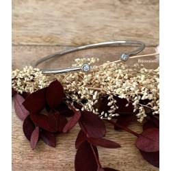 Bracelet Jonc Ouvert Zirconium Argent Massif 925/000 Rhodié