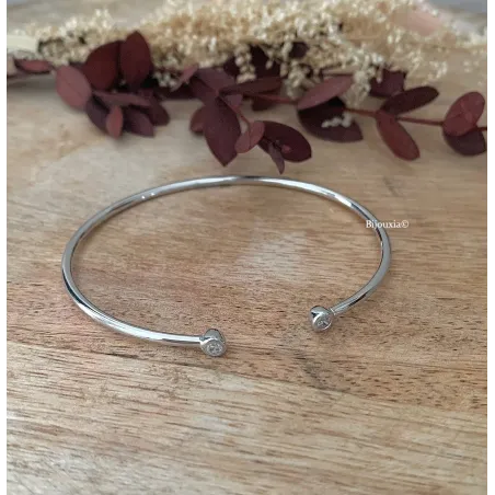Bracelet Jonc Ajustable En Argent 925 Avec Zirconium CZ - Bijoux Femme Bijouxia - Neuf Avec étiquettes