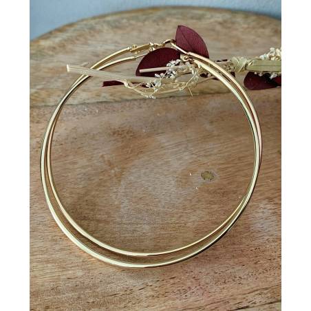 Boucles D'oreilles Grandes Créoles 7CM Plaqué Or 18 Carats NEUF