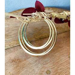 Boucles D'oreilles Créoles Double Anneaux 5CM Plaqué Or 18 Carats