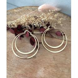 Boucles D'oreilles Créoles Double Anneaux 5CM Plaqué Or 18 Carats