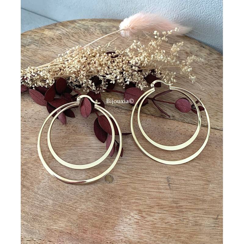 Boucles D'oreilles Créoles Vintage – Plaqué Or, Anneaux (occasion)