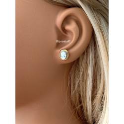 Boucles D'oreilles Puces Symbole Camée Bleu Plaqué or 18 Carats 750/1000