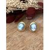 Boucles D'oreilles Puces Symbole Camée Bleu Plaqué or 18 Carats 750/1000