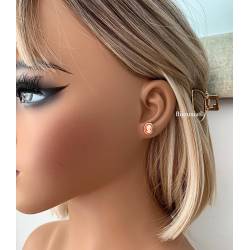 Boucles D'oreilles Puces Symbole Camée Rouge Plaqué or 18 Carats 750/1000