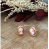 Boucles D'oreilles Puces Symbole Camée Rouge Plaqué or 18 Carats 750/1000