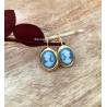 Boucles D'oreilles Pendantes Dormeuses Camée Bleu Plaqué or 18 Carats 750/1000