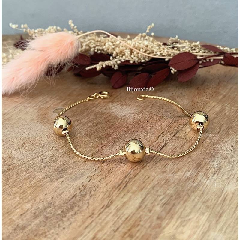 Bracelet maille torsadée alternance boules En Plaqué or 18 Carats