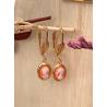 Boucles D'oreilles Pendantes Dormeuses Camée Ovale Cornaline Plaqué or 18 Carats