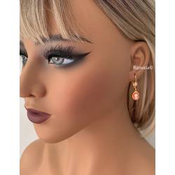 Boucles D'oreilles Pendantes Dormeuses Camée Ovale Cornaline Plaqué or 18 Carats