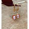 Boucles D'oreilles Pendantes Dormeuses Camée Ovale Cornaline Plaqué or 18 Carats