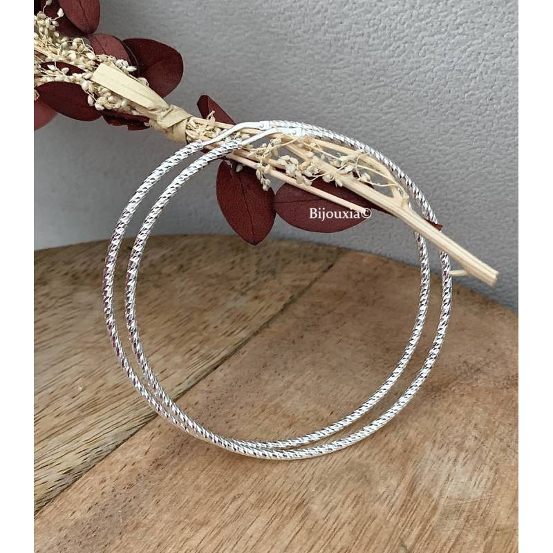 Boucles D'oreilles Créoles 6cm scintillantes Argent Massif 925/000