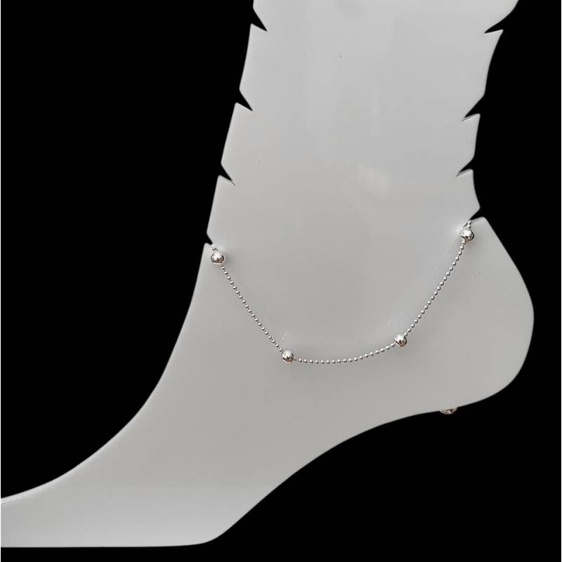 Chaîne De Cheville Fines Boules En Argent Massif 925/000