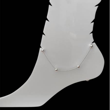 Chaîne De Cheville Fines Boules En Argent Massif 925/000