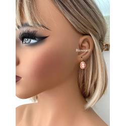 Boucles D'oreilles Pendantes Dormeuses Camée Rouge Plaqué or 18 Carats 750/1000