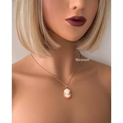 Pendentif Camée Rouge Cornaline En Plaqué Or 18 Carats 750/1000
