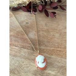 Pendentif Camée Rouge Cornaline En Plaqué Or 18 Carats 750/1000