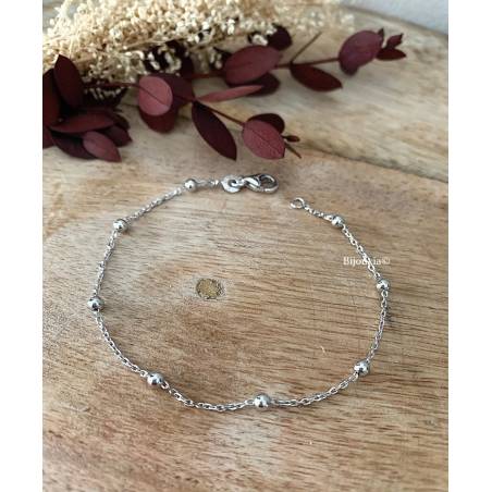 Bracelet Fines Boules En Argent Massif 925/1000 Rhodié